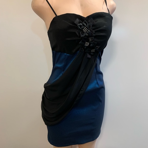 Women junior blue/Black Ruffles Bodycon short mini dress size (L) sleeveless - Picture 5 of 14